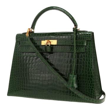 Borsa Hermès  Kelly 32 cm in coccodrillo marino Vert Emeraude