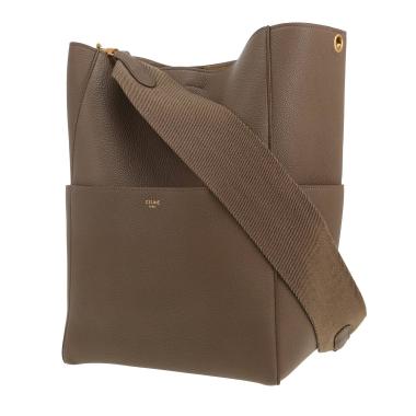 Bolso de mano Celine  Sac Sangle en cuero granulado color topo