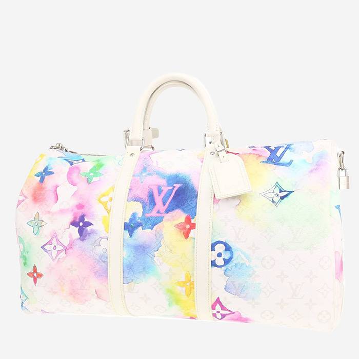 Borsa da viaggio Louis Vuitton  Keepall Editions Limitées in tela monogram multicolore e pelle bianca