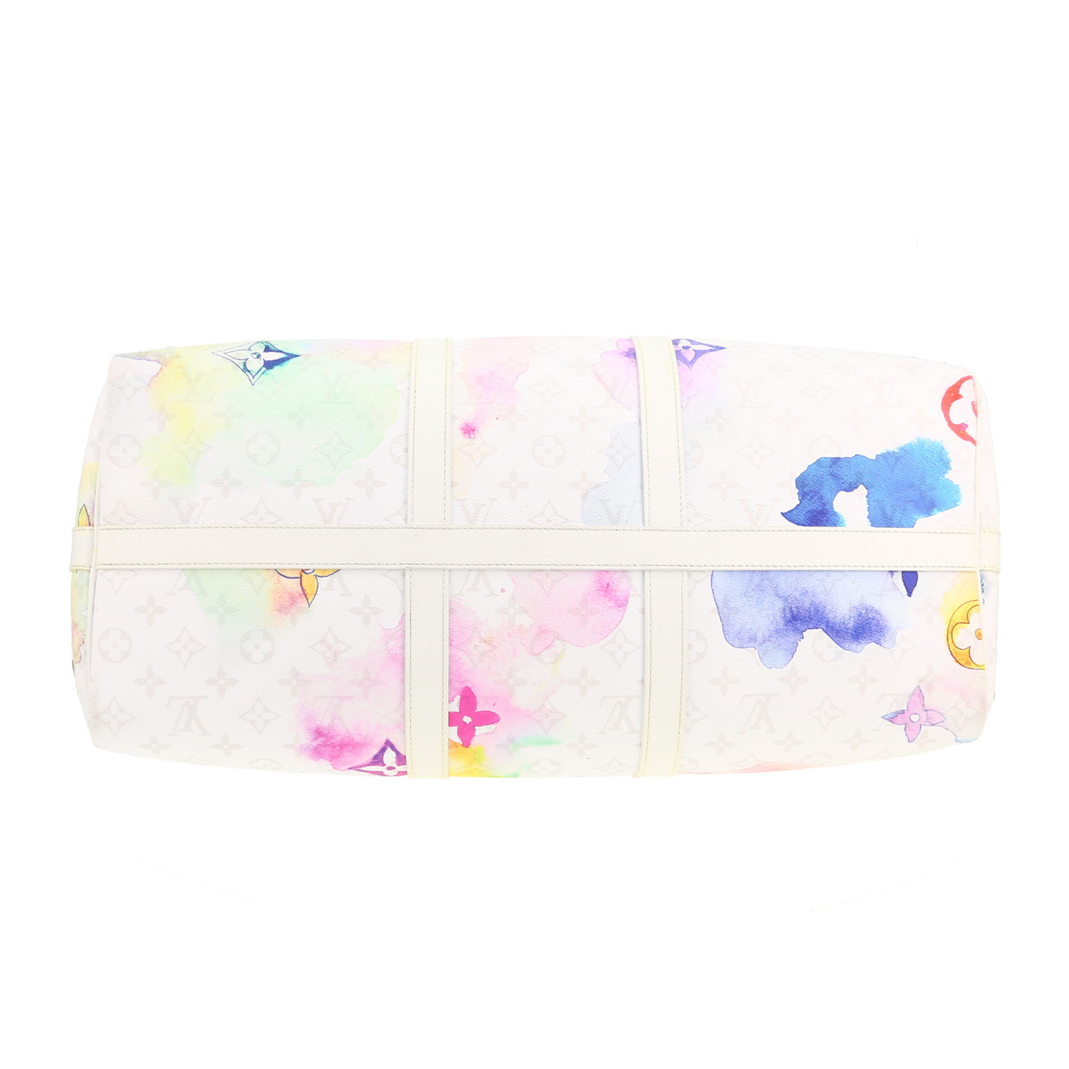 Louis Vuitton  Keepall Editions Limitées travel bag  in multicolor Aquarel monogram canvas  and white leather - Detail D1