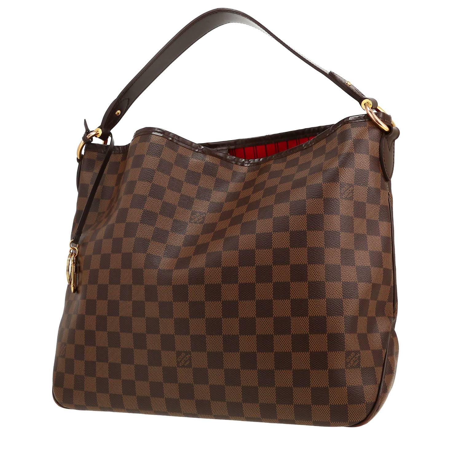 Borsa da spalla o a mano Louis Vuitton  Delightful in tela a scacchi ebana e pelle marrone
