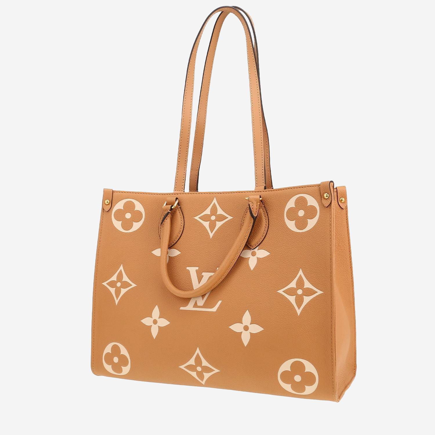 Shopping bag Louis Vuitton  Onthego in pelle monogram con stampa bicolore beige
