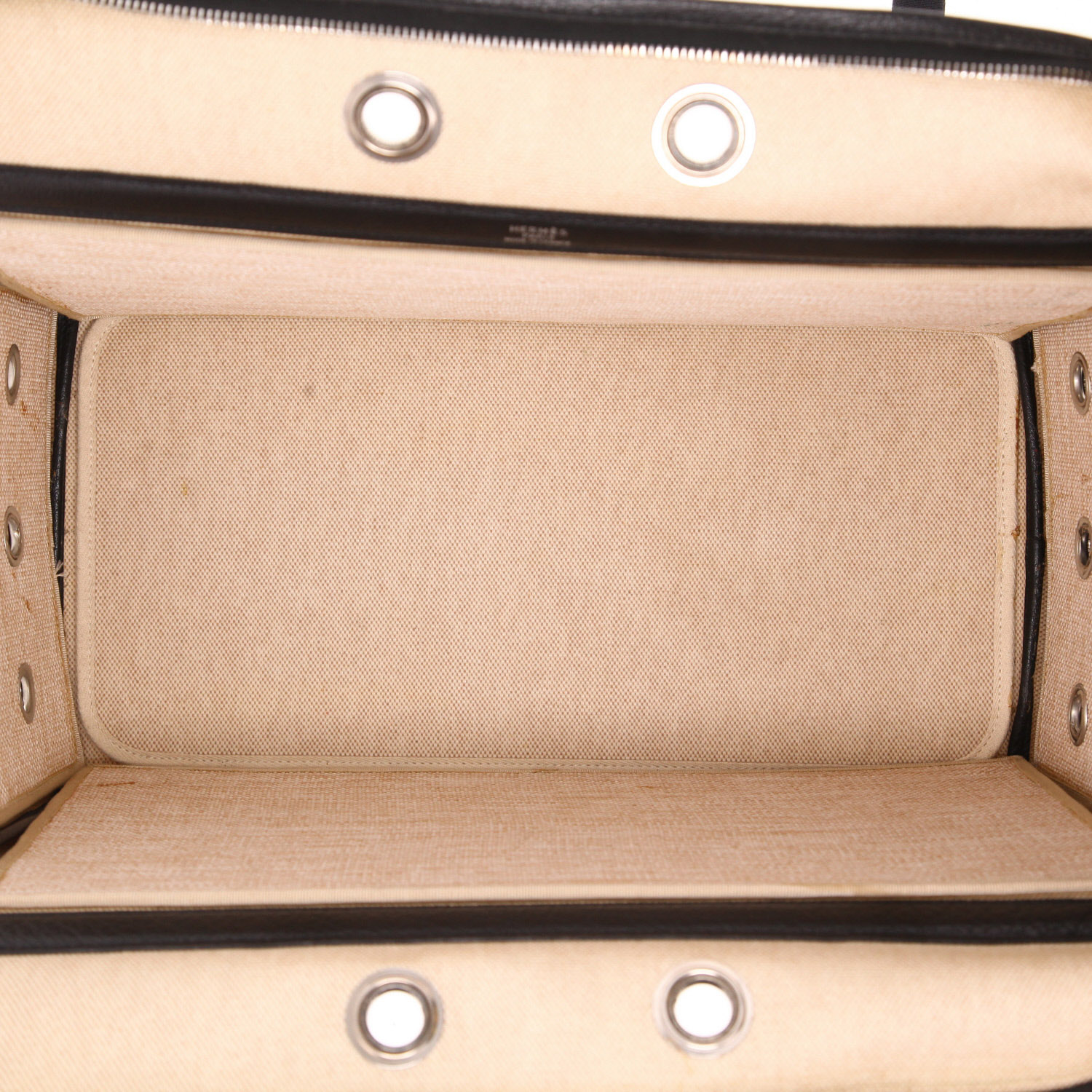 Hermès   travel bag  "H" canvas  and blue leather - Detail D3