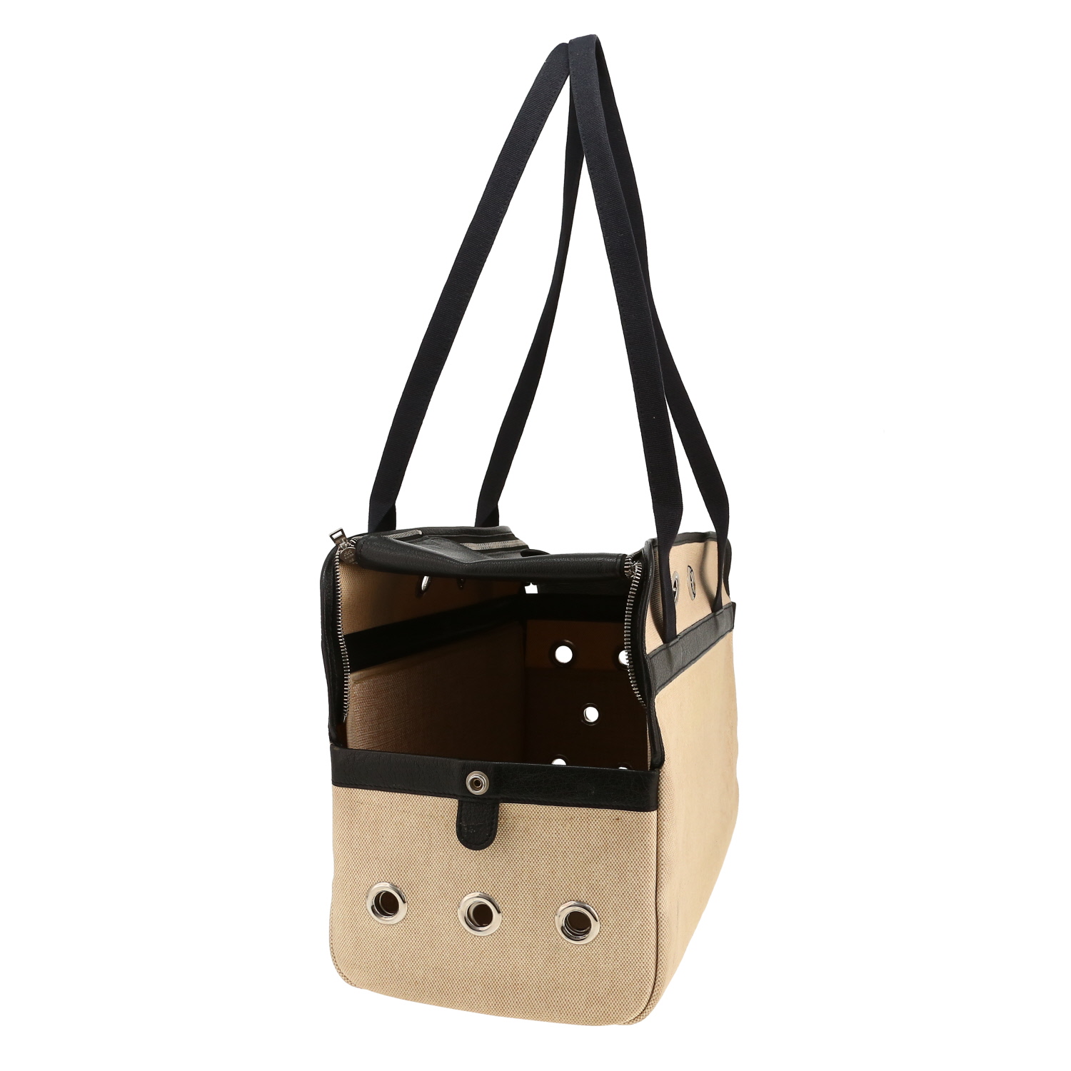 Bolsa de viaje Hermès   en tejido "H" y cuero azul - Detail D4