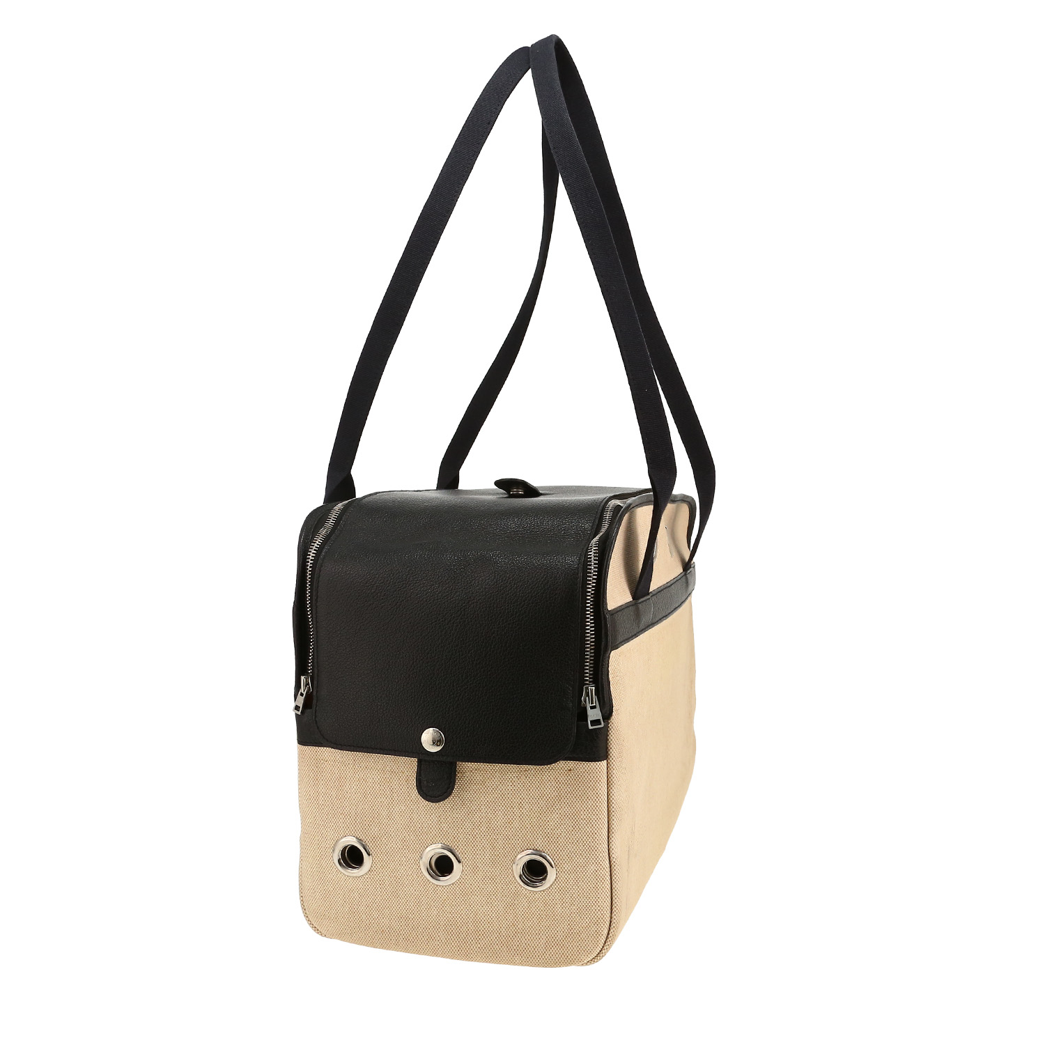 Bolsa de viaje Hermès   en tejido "H" y cuero azul - Detail D5