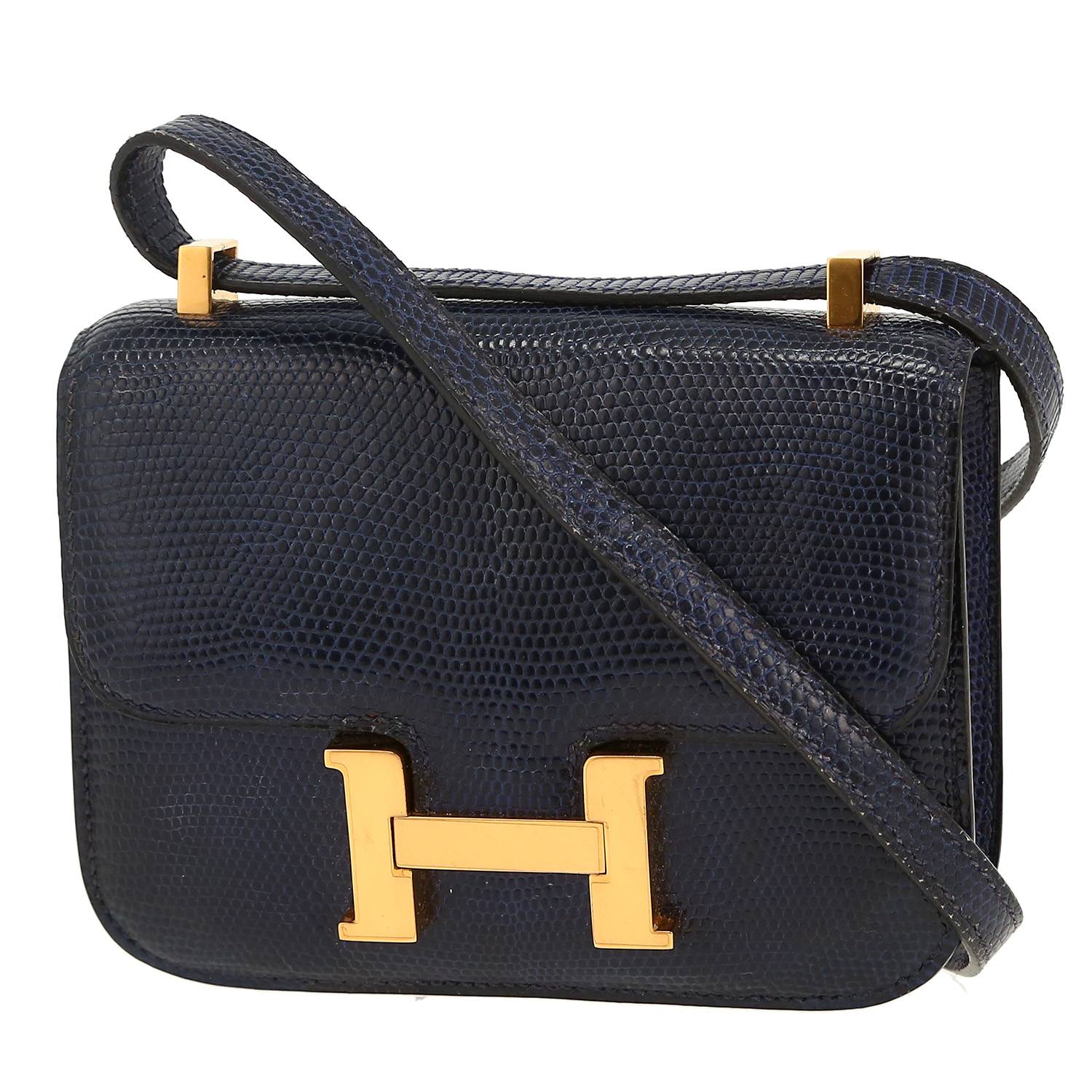 Borsa a tracolla Hermès  Constance in lucertola blu marino