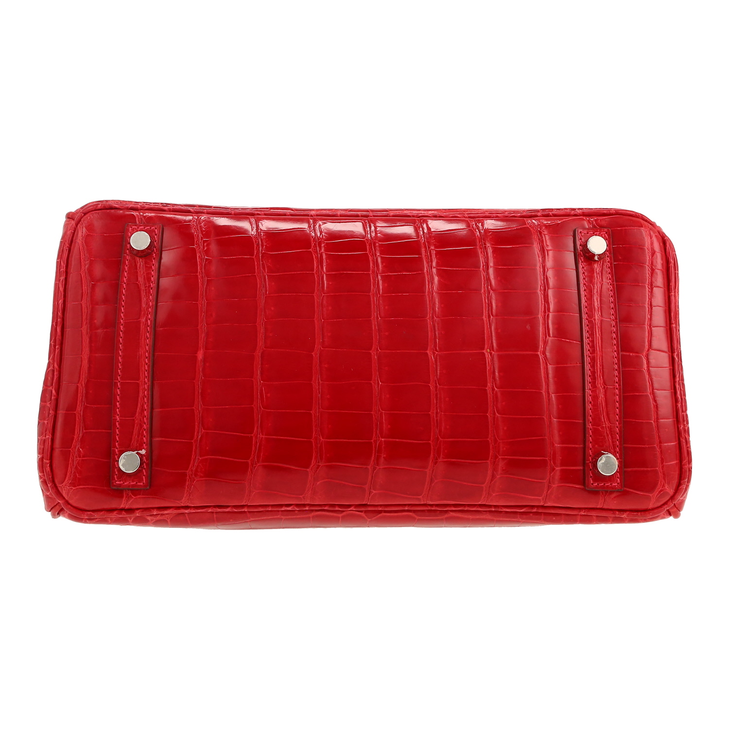 Bolso de mano Hermès  Birkin 30 cm en cocodrilo porosus rojo - Detail D1