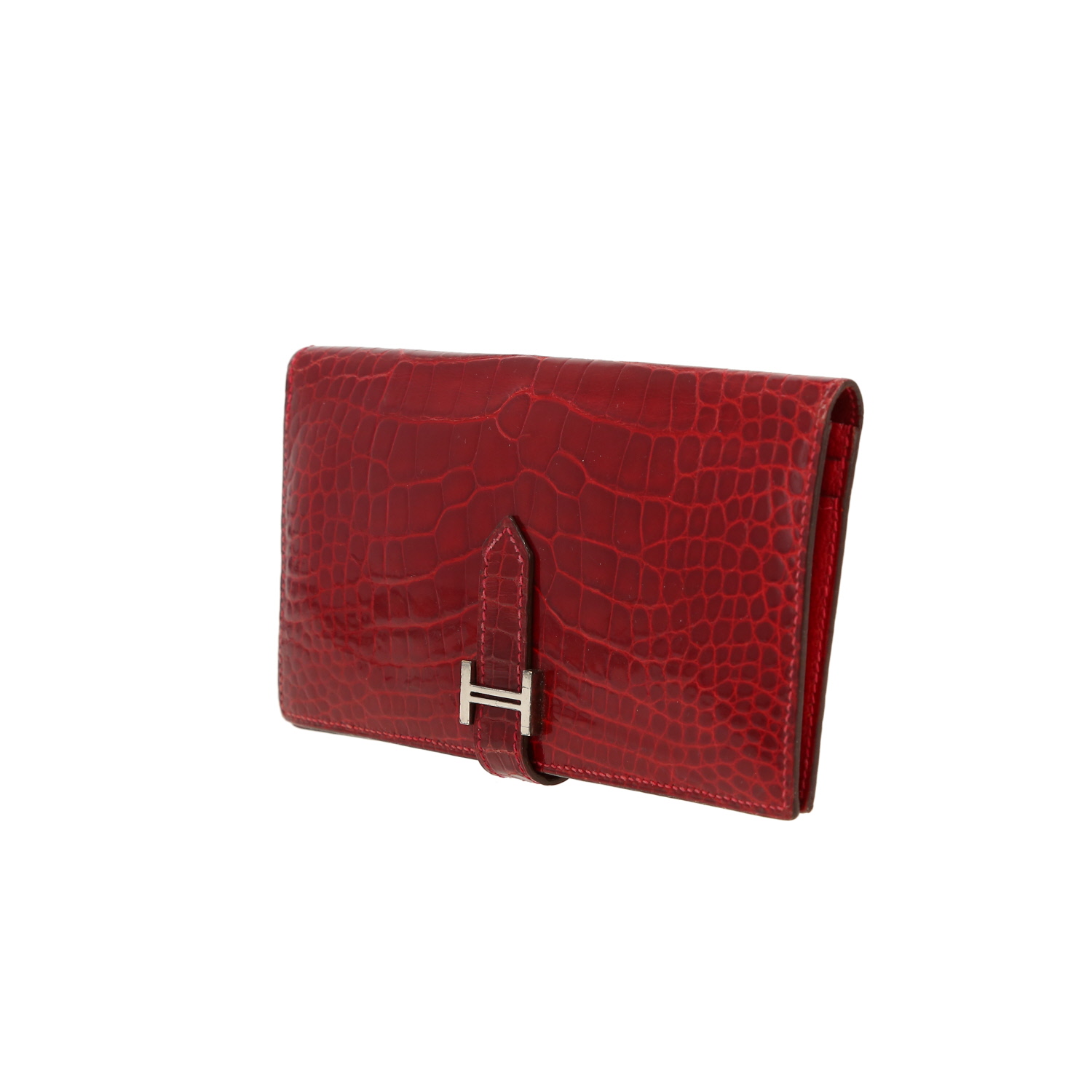 Billetera Hermès  Bearn en aligátor rojo - Detail D8