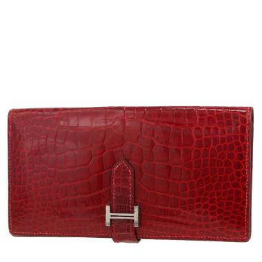 Portafogli Hermès  Bearn in alligatore rosso