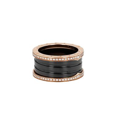 Bulgari Roma large model ring in pink gold, ceramic and diamonds