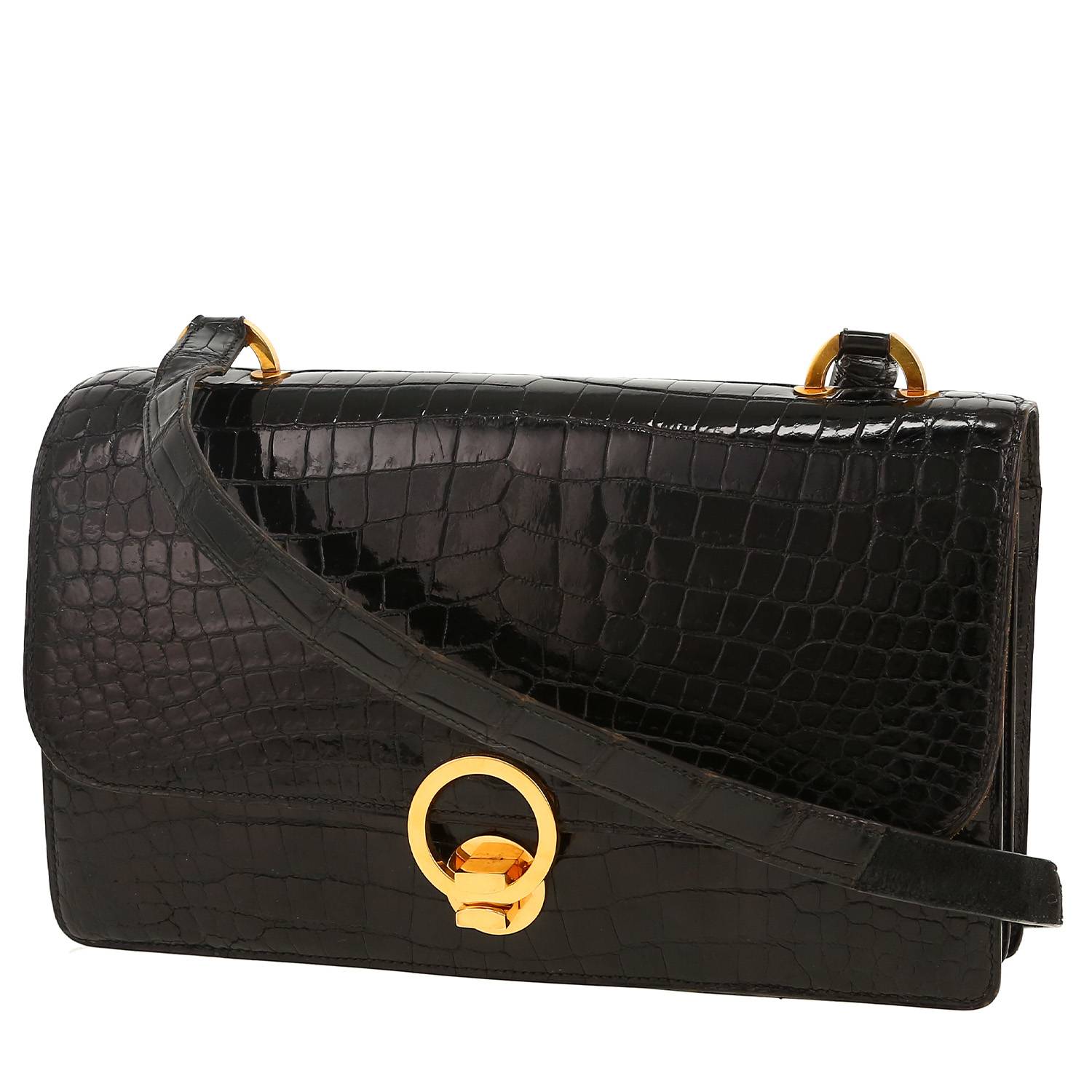 Sac à main Hermès  Ring en crocodile noir
