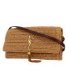 Sac à main Saint Laurent  Kate Pompon en raffia beige et cuir marron - 00pp thumbnail