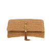 Sac à main Saint Laurent  Kate Pompon en raffia beige et cuir marron - 360 thumbnail