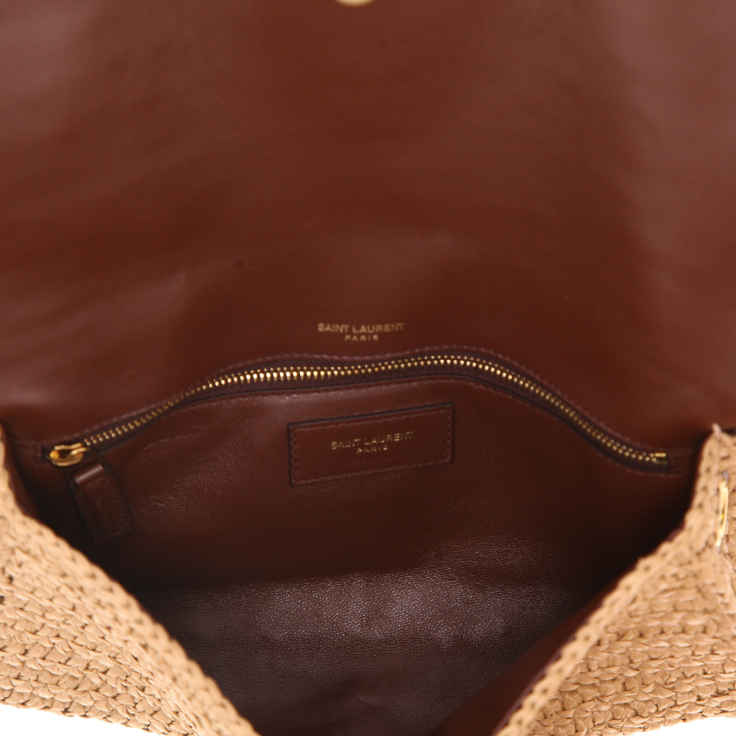 Borsa Saint Laurent  Kate Pompon in rafia beige e pelle marrone - Detail D3
