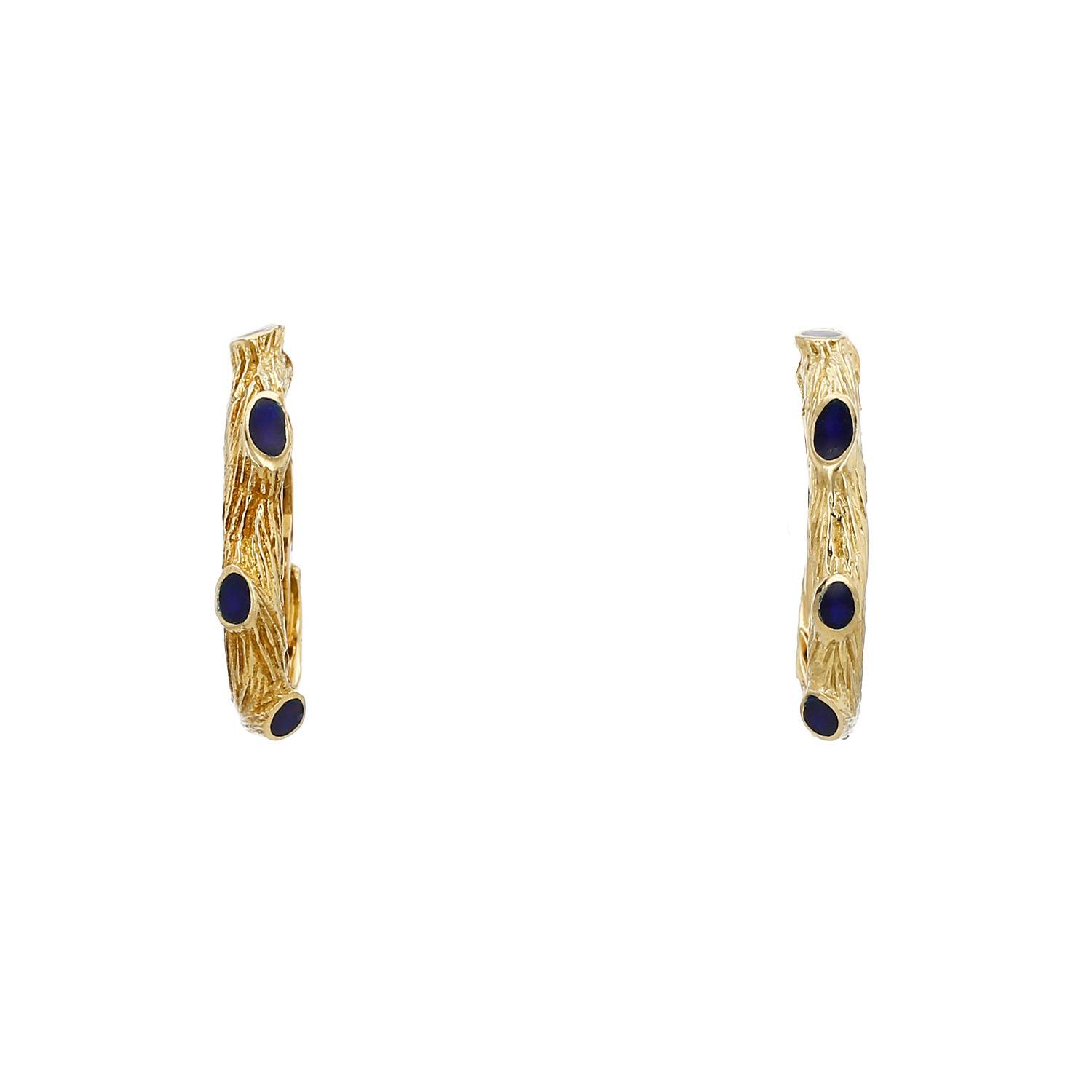 Paire de boucles d'oreilles années 1970 Vintage  en or jaune et émail - 00pp