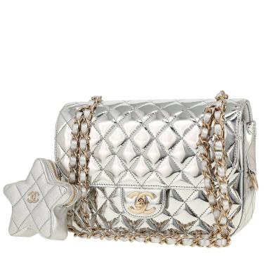 Sac à main Chanel  Timeless en cuir verni matelassé argenté