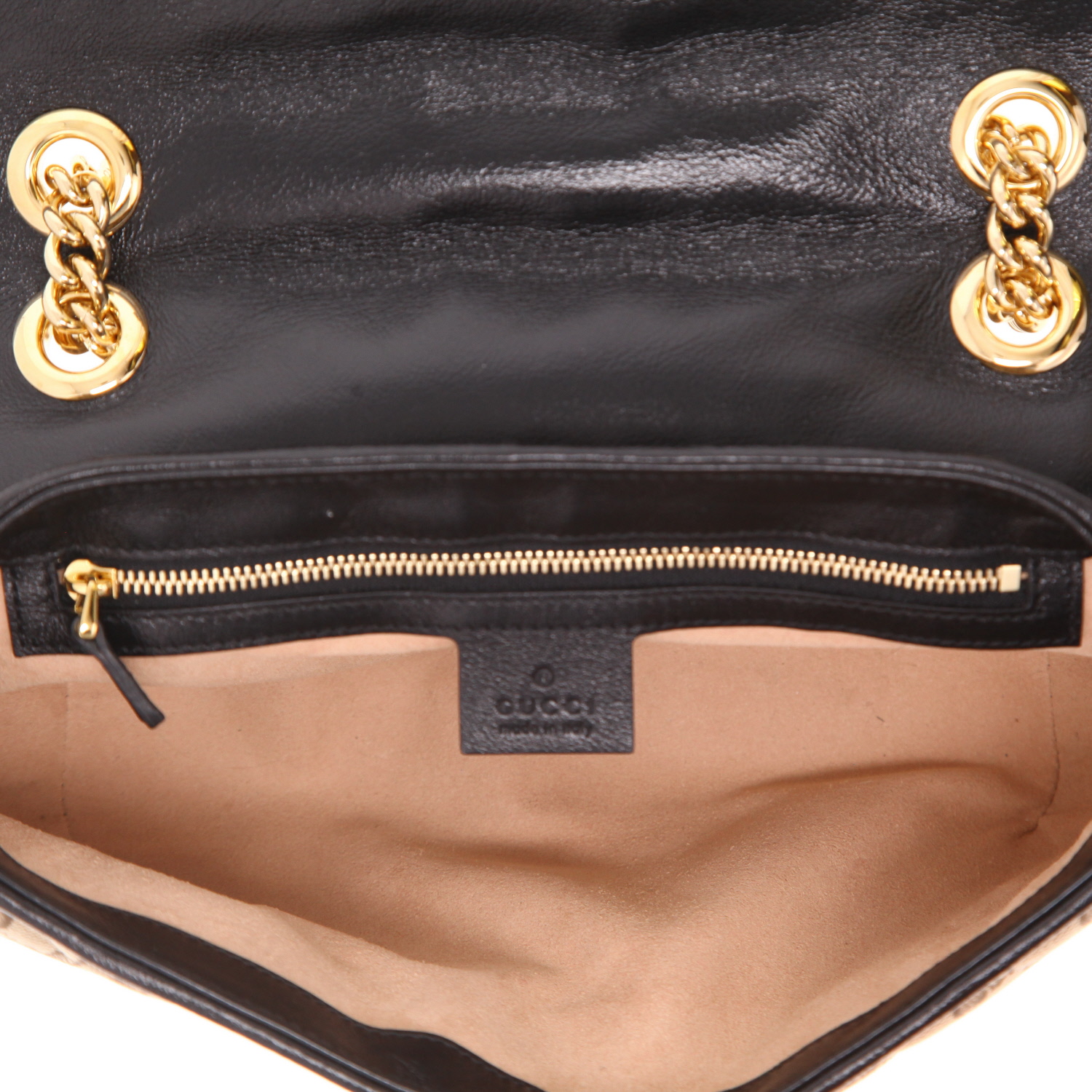Bolso bandolera Gucci  GG Marmont en tejido "sûpreme GG" beige y cuero negro - Detail D3