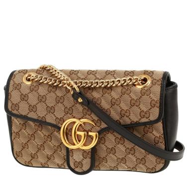 Borsa a tracolla Gucci  GG Marmont in tela "sûpreme GG" beige e pelle nera