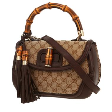 Bolso de mano Gucci  Bamboo en tejido "sûpreme GG" beige y cuero marrón