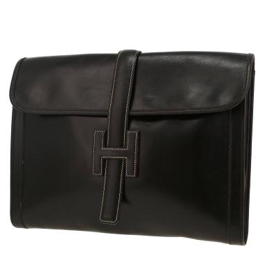 Bolsito de mano Hermès  Jige en cuero box negro