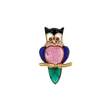 Broche années 1980 Vintage Jean et Pierre Bellin en or jaune, pierres de couleurs et diamants