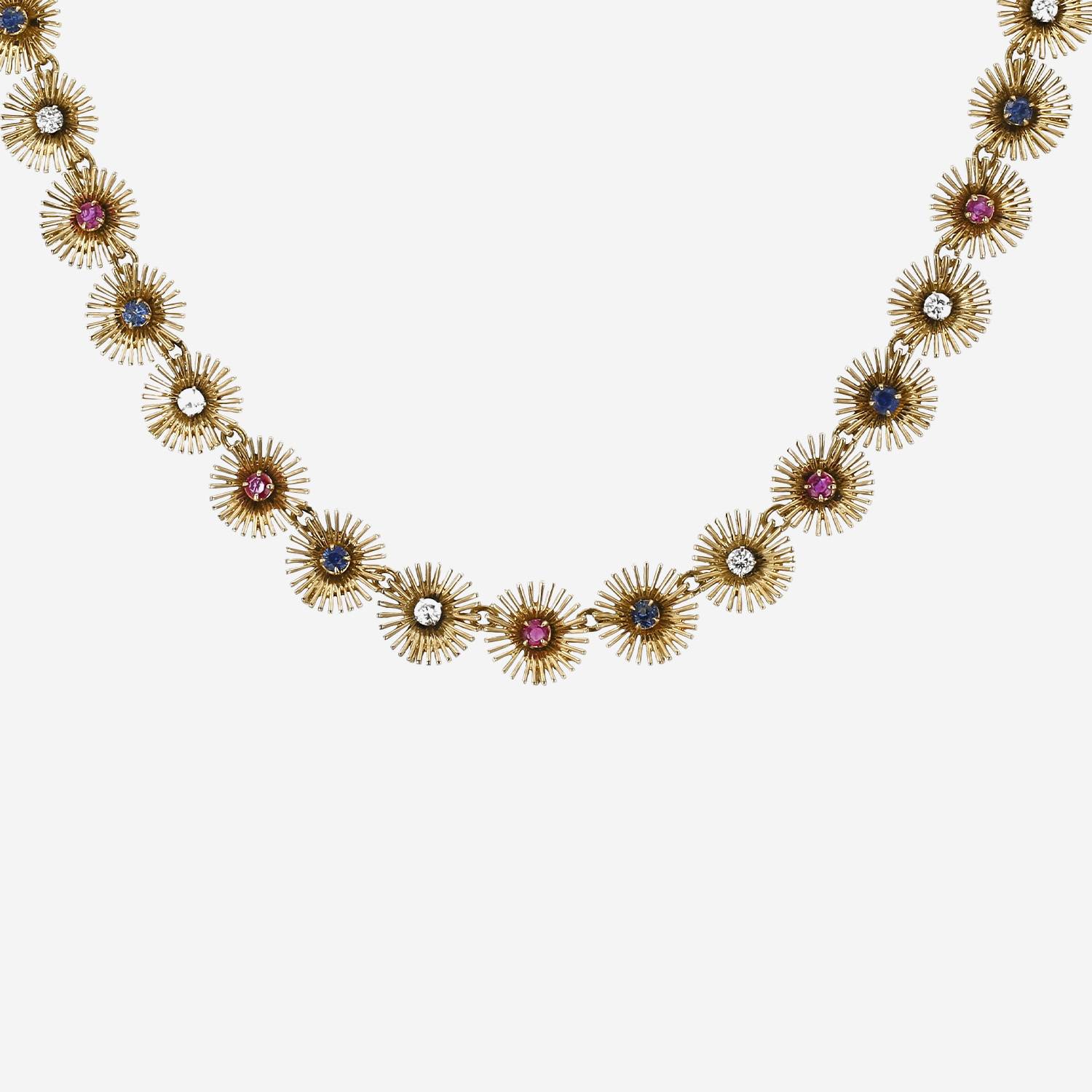 Collar época años 60 Mellerio  de oro amarillo, piedras de colores y diamantes