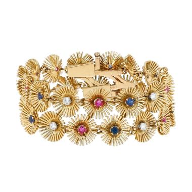 Bracelet années 1960 Mellerio  en or jaune, pierres de couleurs et diamants