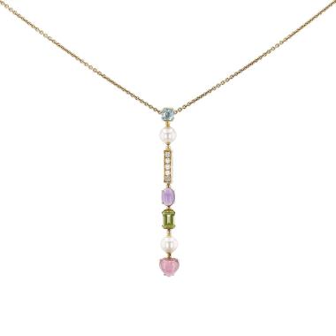 Collana mobile Bulgari Allegra in oro giallo,  diamanti e pietre colorate e perle bianche