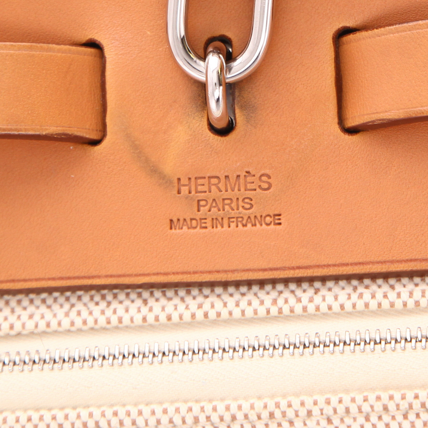 Sac à main Hermès  Herbag en toile beige et vache Hunter - Detail D2