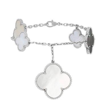Van Cleef & Arpels Magic Alhambra bracelet in white gold, mother of pearl and chalcedony