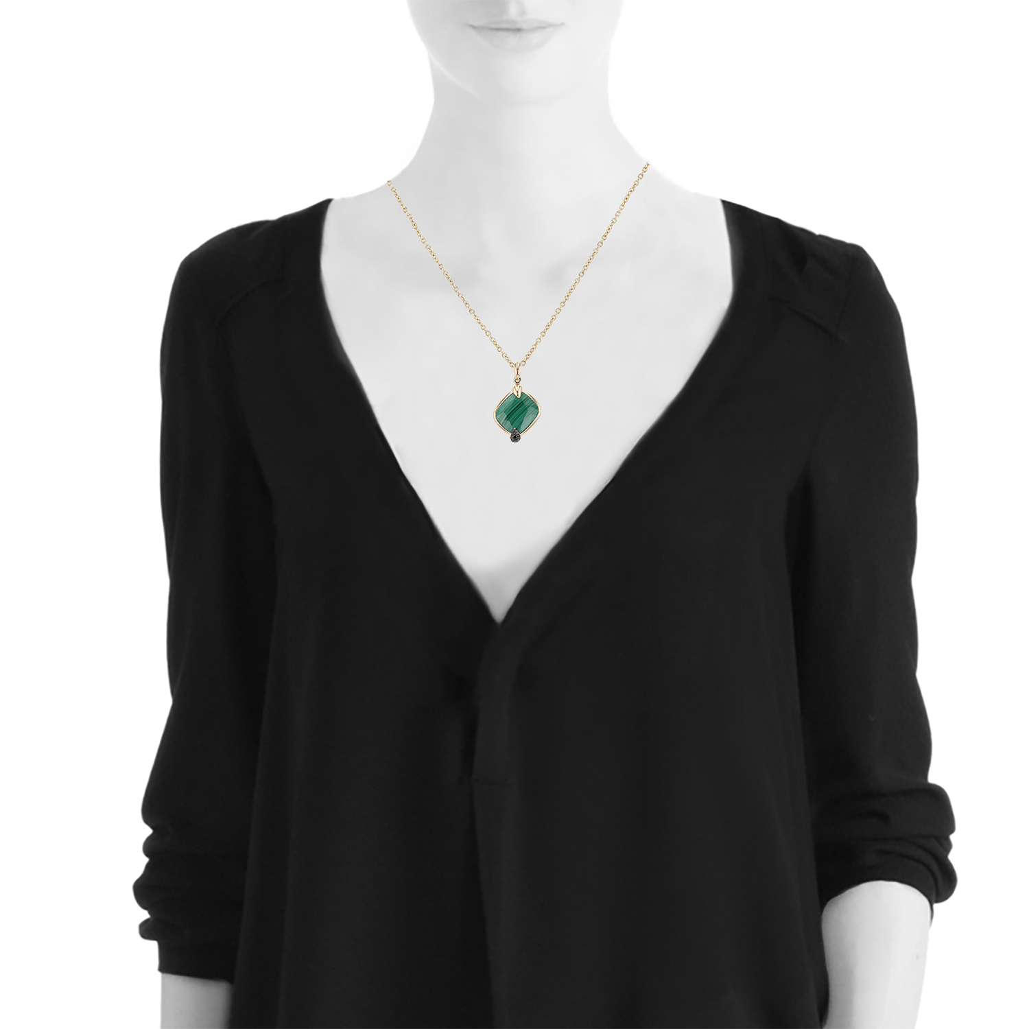 Collana Pomellato Ritratto modello grande in oro rosa, malachite e diamanti nero - Detail D1