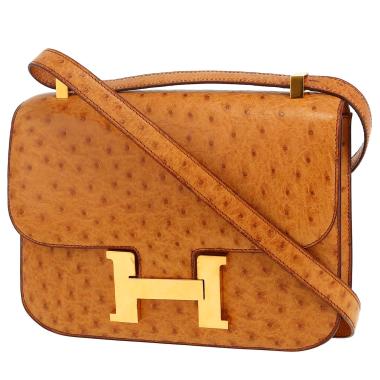 Sac à main Hermès  Constance en autruche gold