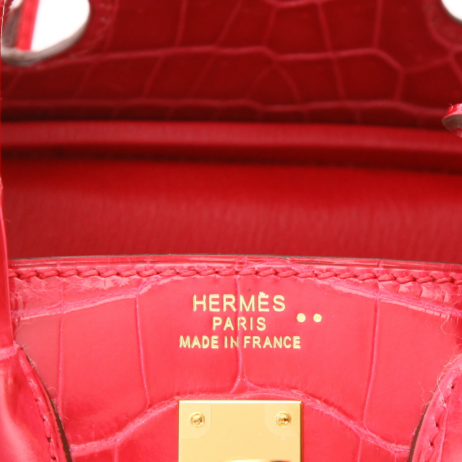 Sac à main Hermès  Birkin 25 cm en crocodile niloticus Rose extrême - Detail D2