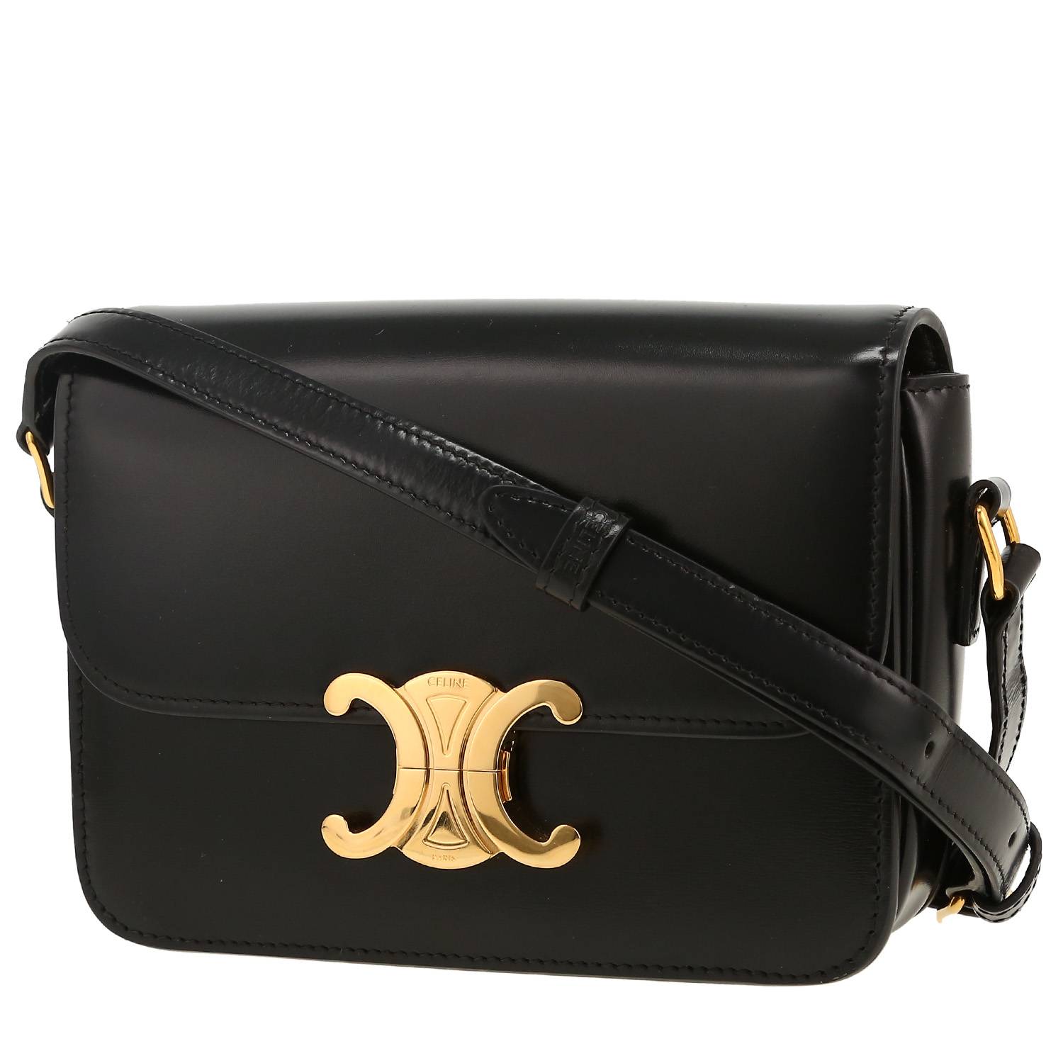 Sac bandoulière Celine  Triomphe Teen en cuir noir