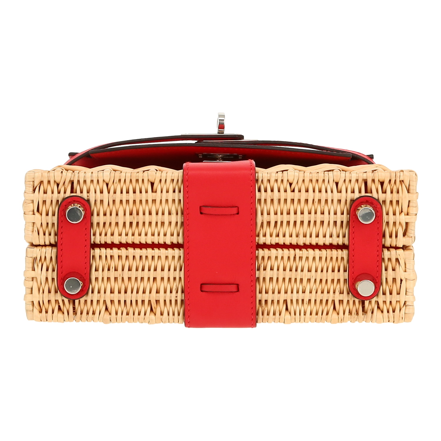 Borsa Hermès  Kelly Picnic 20 cm in vimini e pelle Swift rossa - Detail D1
