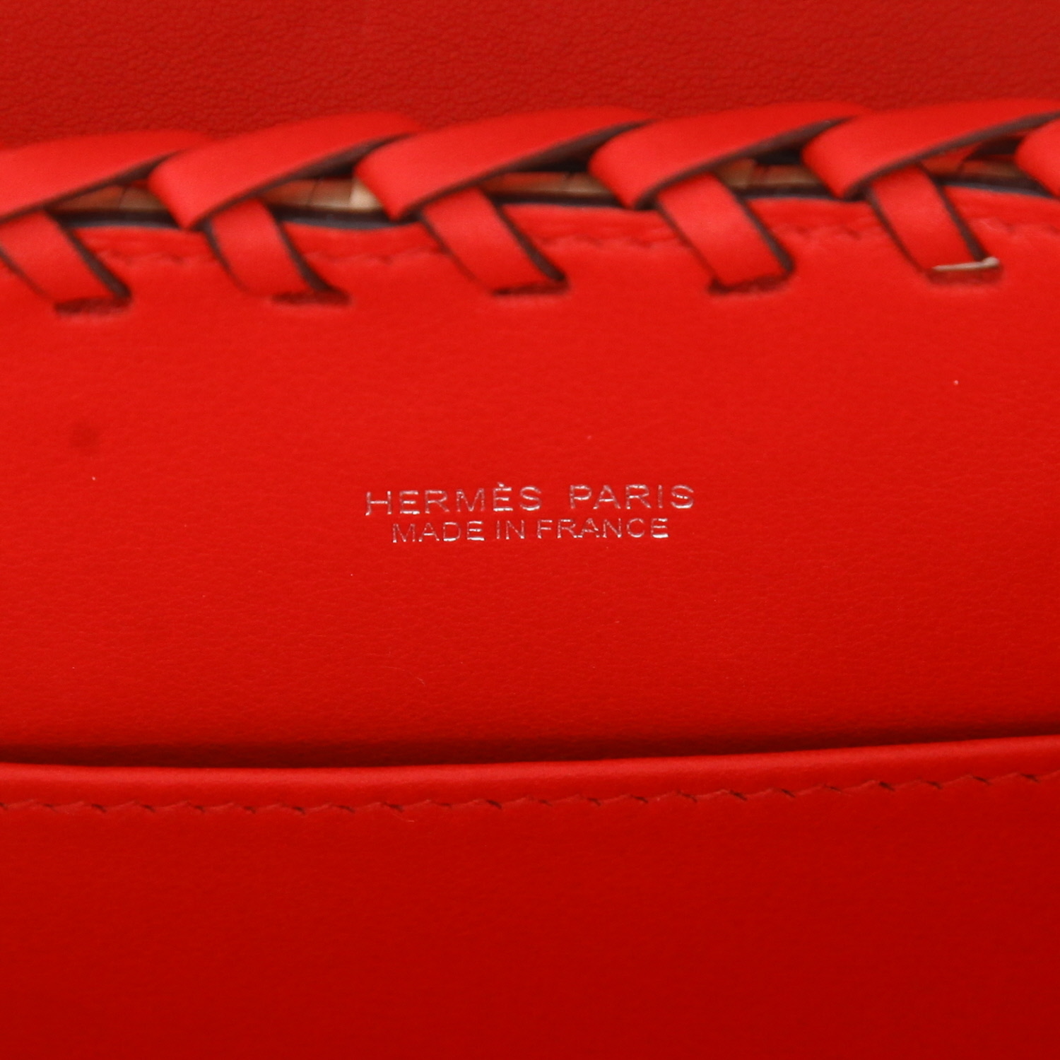 Bolso de mano Hermès  Kelly Picnic 20 cm en mimbre y cuero swift rojo - Detail D2