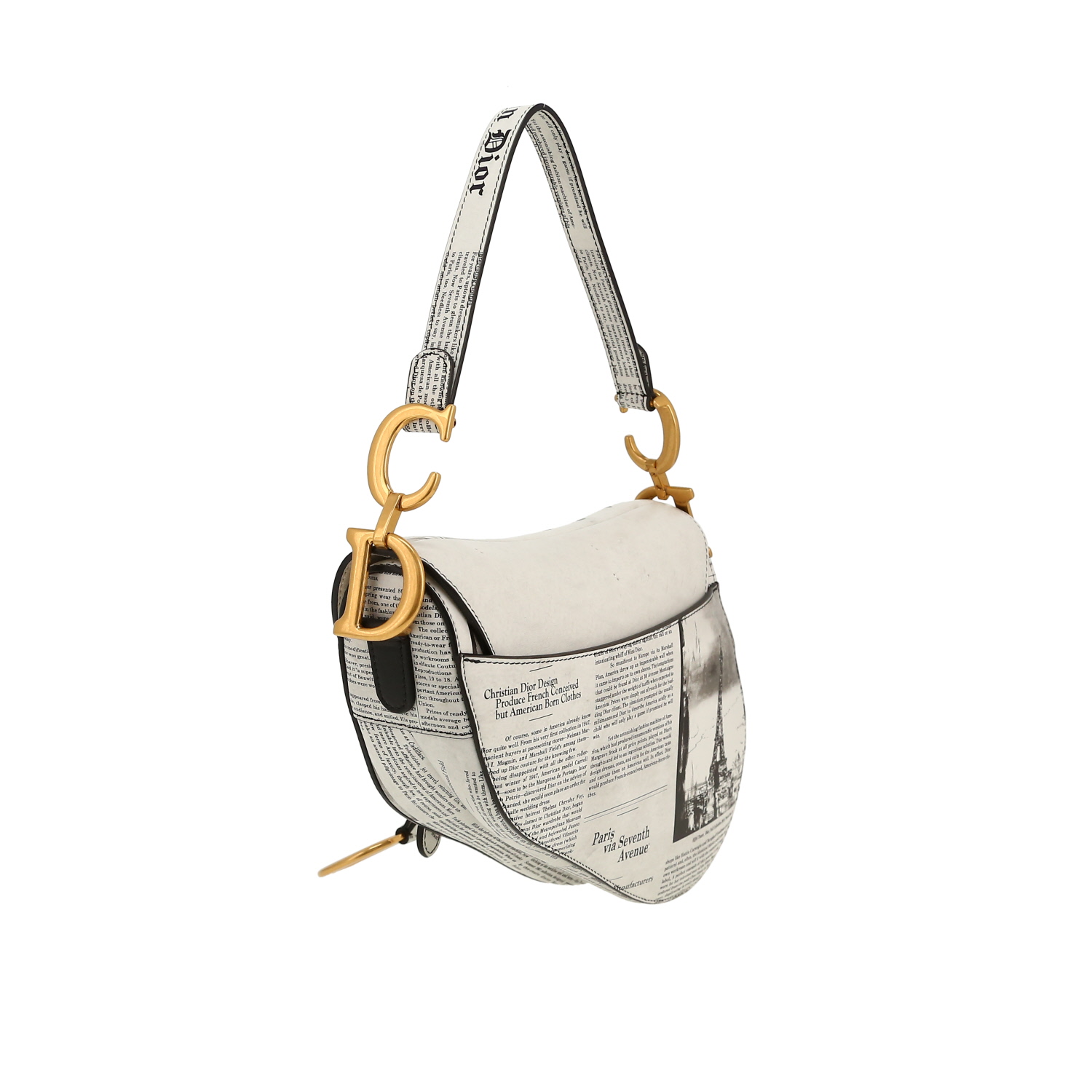 Dior  Saddle Newspaper handbag  in white and black leather - Detail D8