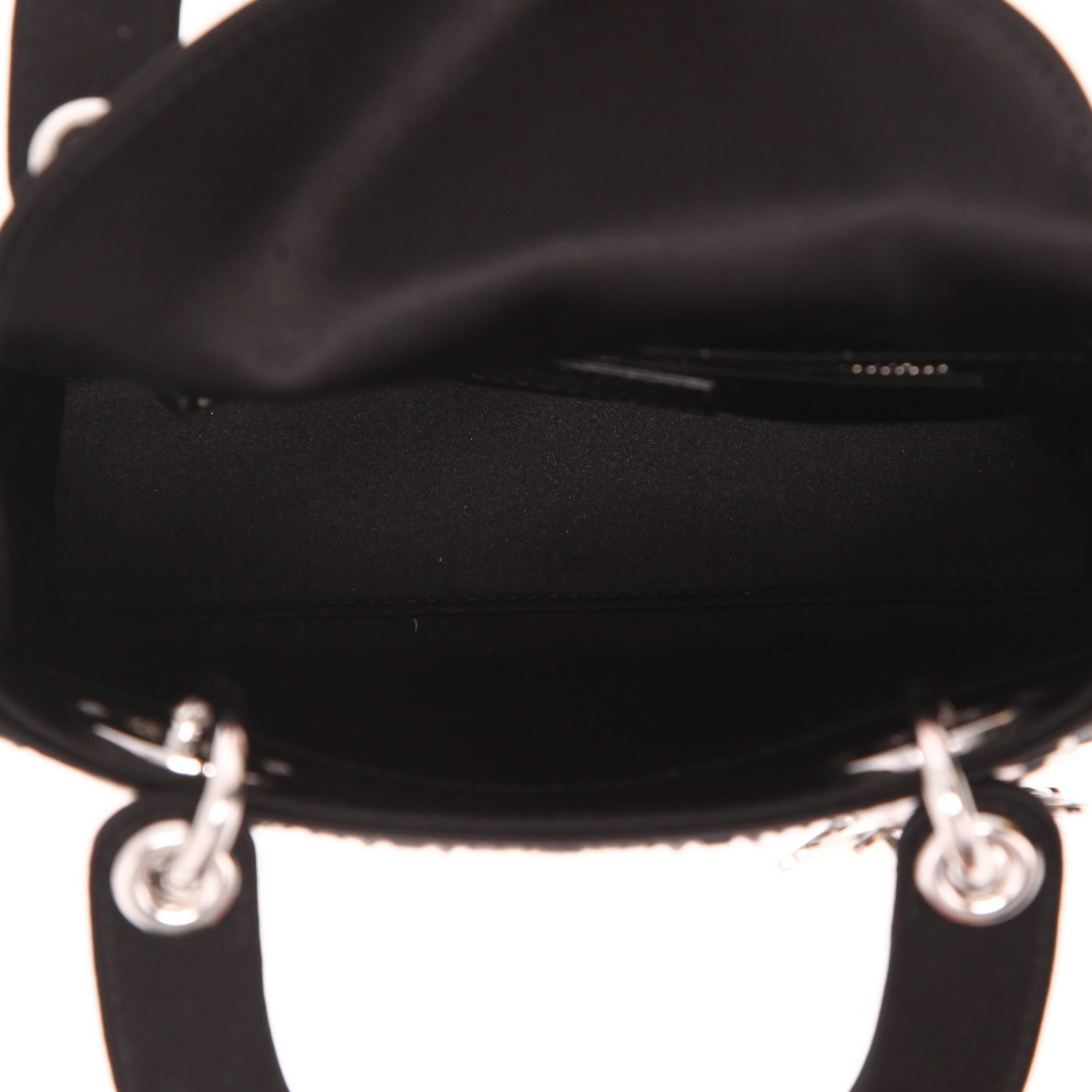 Dior  Lady Dior mini  shoulder bag  in black satin - Detail D3