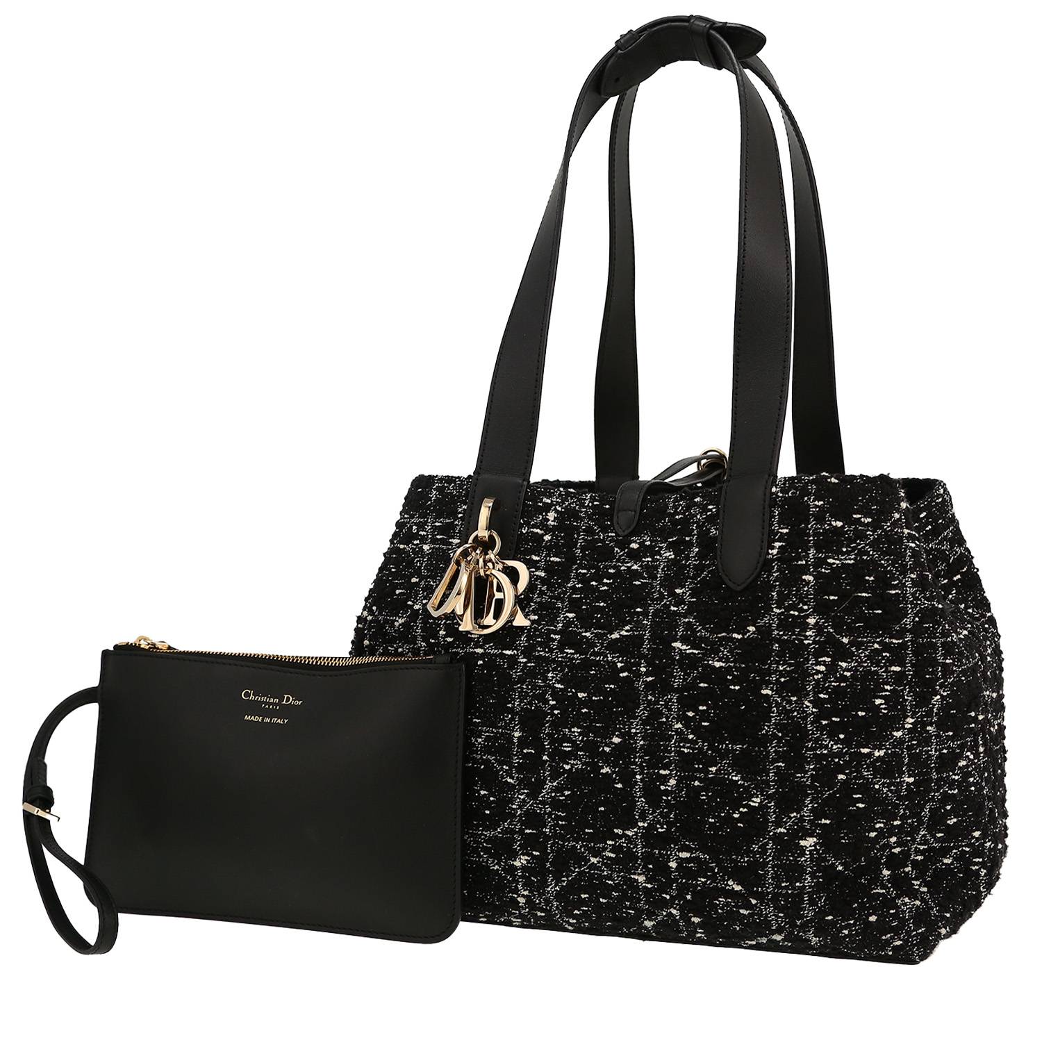 Sac à main Dior  Toujours en tweed noir et blanc et cuir noir