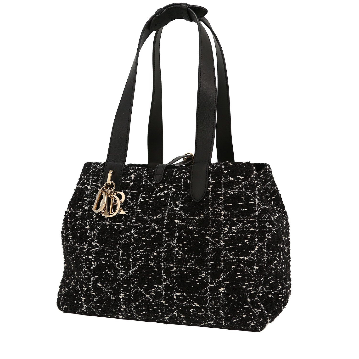 Dior  Toujours handbag  in black and white tweed  and black leather - Detail D4