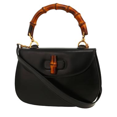 Borsa a tracolla Gucci  Bamboo modello medio  in pelle nera e bambù