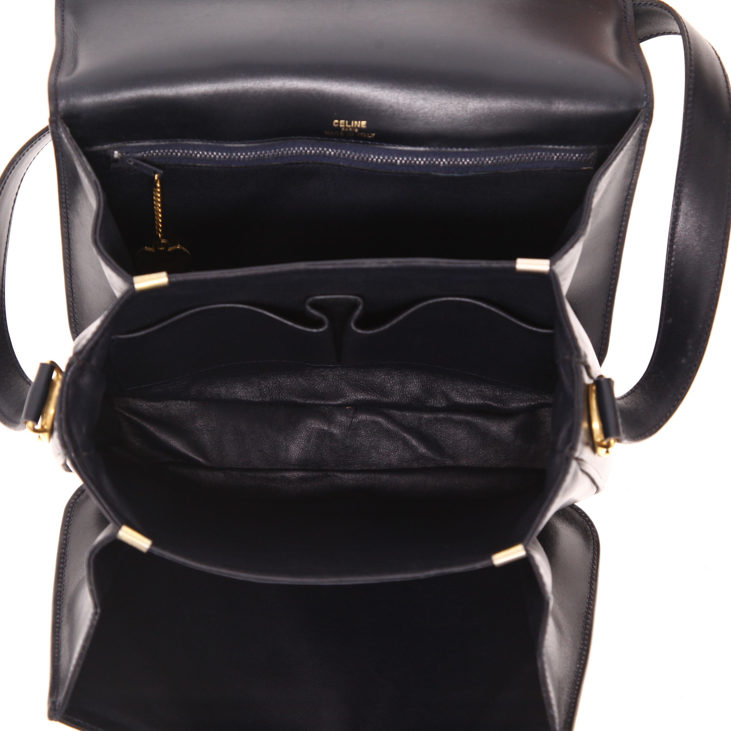 Bolso para llevar al hombro Celine  Vintage en cuero azul marino - Detail D3