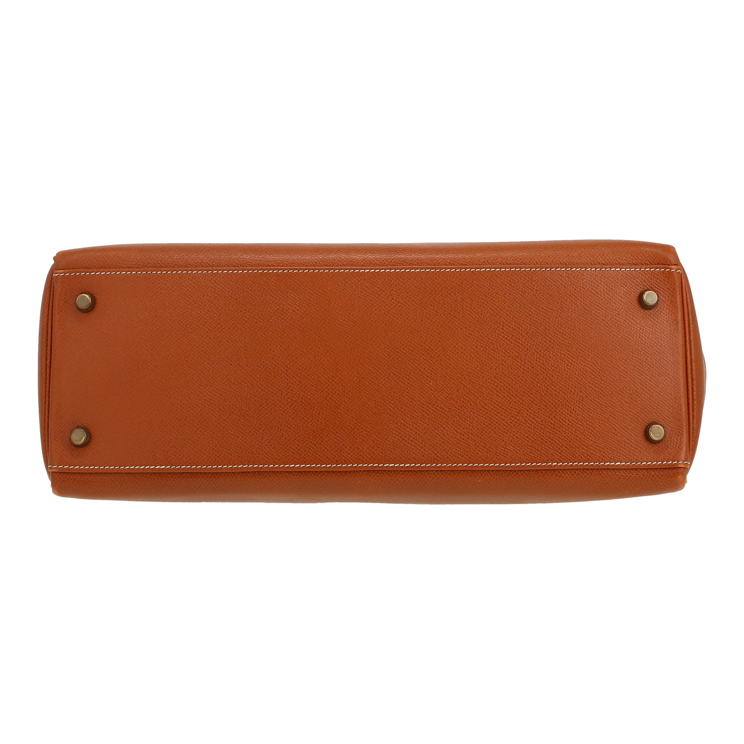 Bolso de mano Hermès  Kelly 35 cm en cuero Courchevel color oro - Detail D1