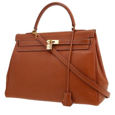 Bolso de mano Hermès  Kelly 35 cm en cuero Courchevel color oro