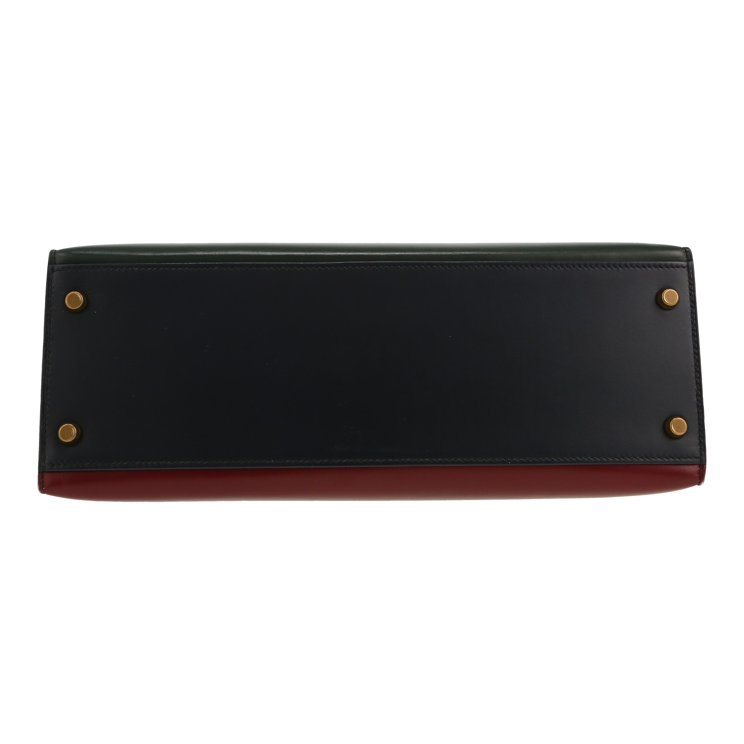 Bolso de mano Hermès  Kelly 32 cm en cuero box color burdeos verde y azul marino - Detail D1