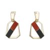 Paire de clips d'oreilles Vintage  en or jaune, onyx et corail - 00pp thumbnail