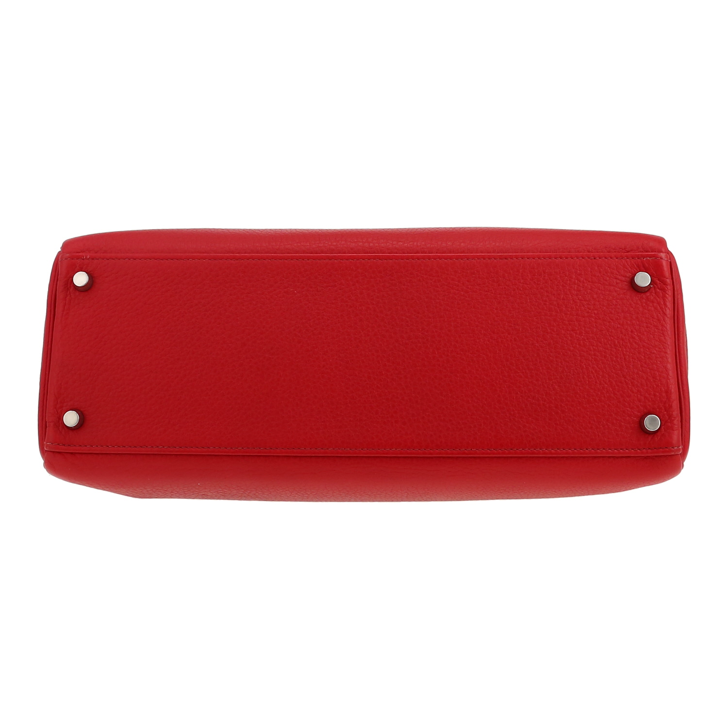 Bolso de mano Hermès  Kelly 35 cm en cuero taurillon clémence rojo - Detail D1
