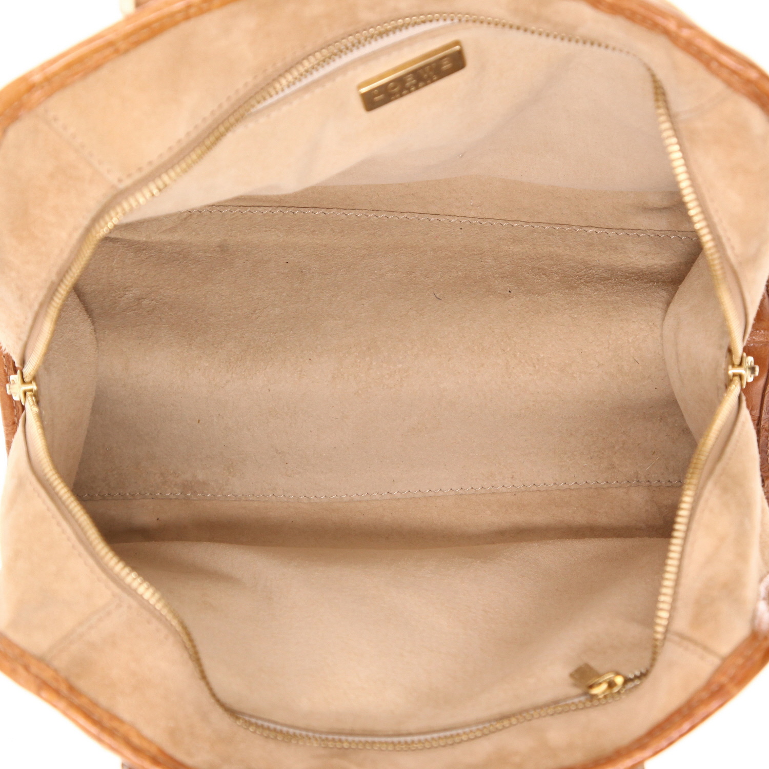 Borsa Loewe  Amazona in Veau velours beige e coccodrillo marrone - Detail D3