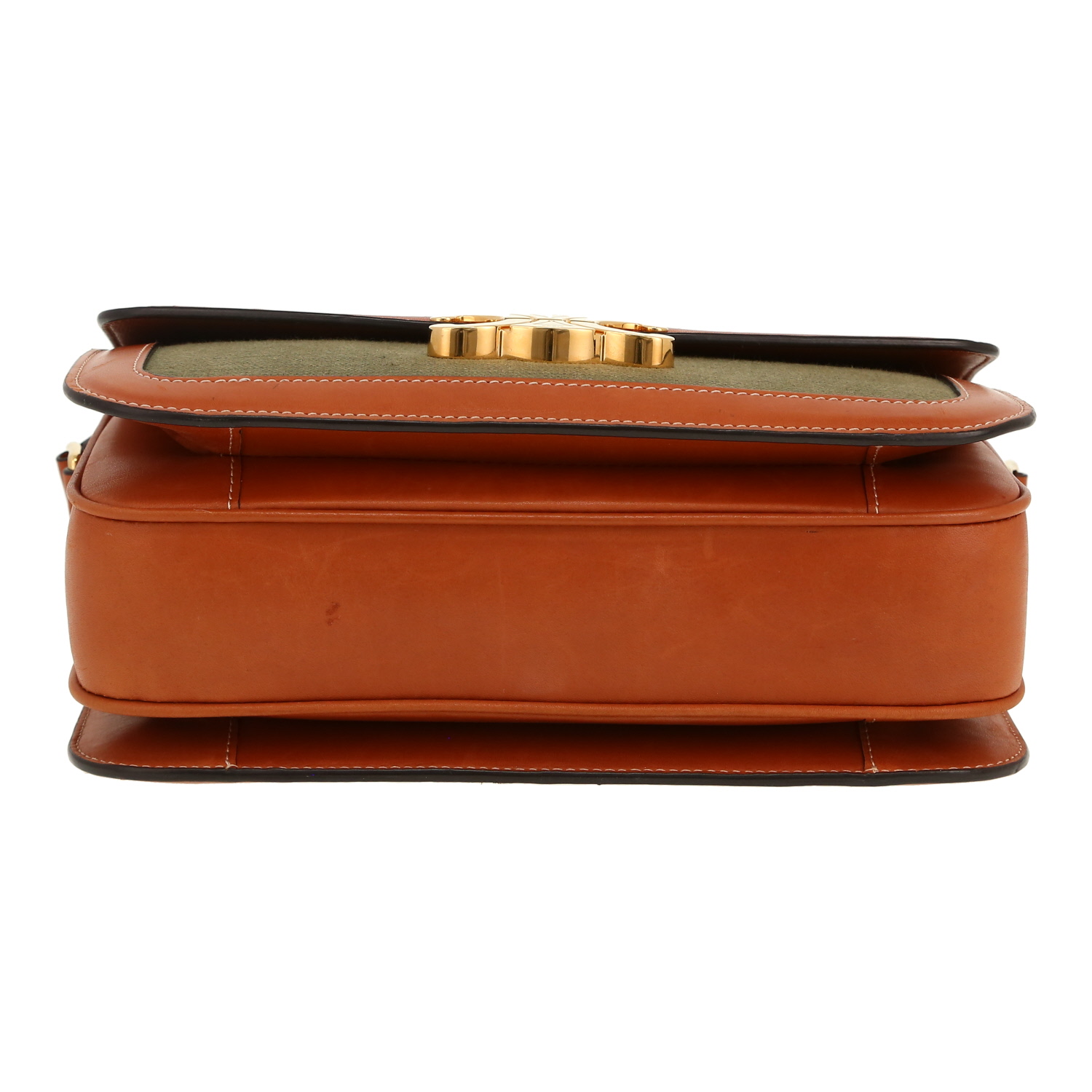 Celine  Triomphe handbag  in brown leather  and khaki canvas - Detail D1