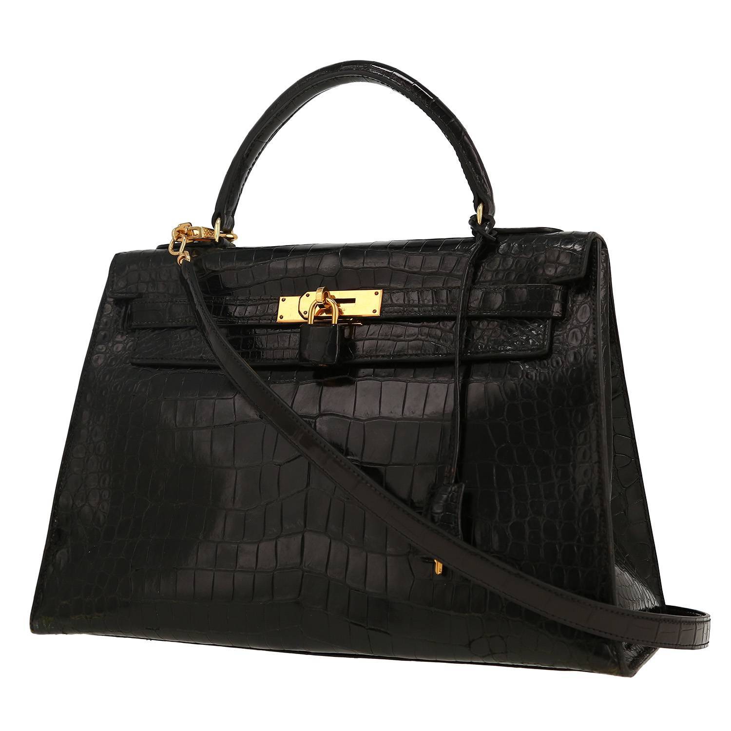 Bolso de mano Hermès  Kelly 32 cm en cocodrilo negro
